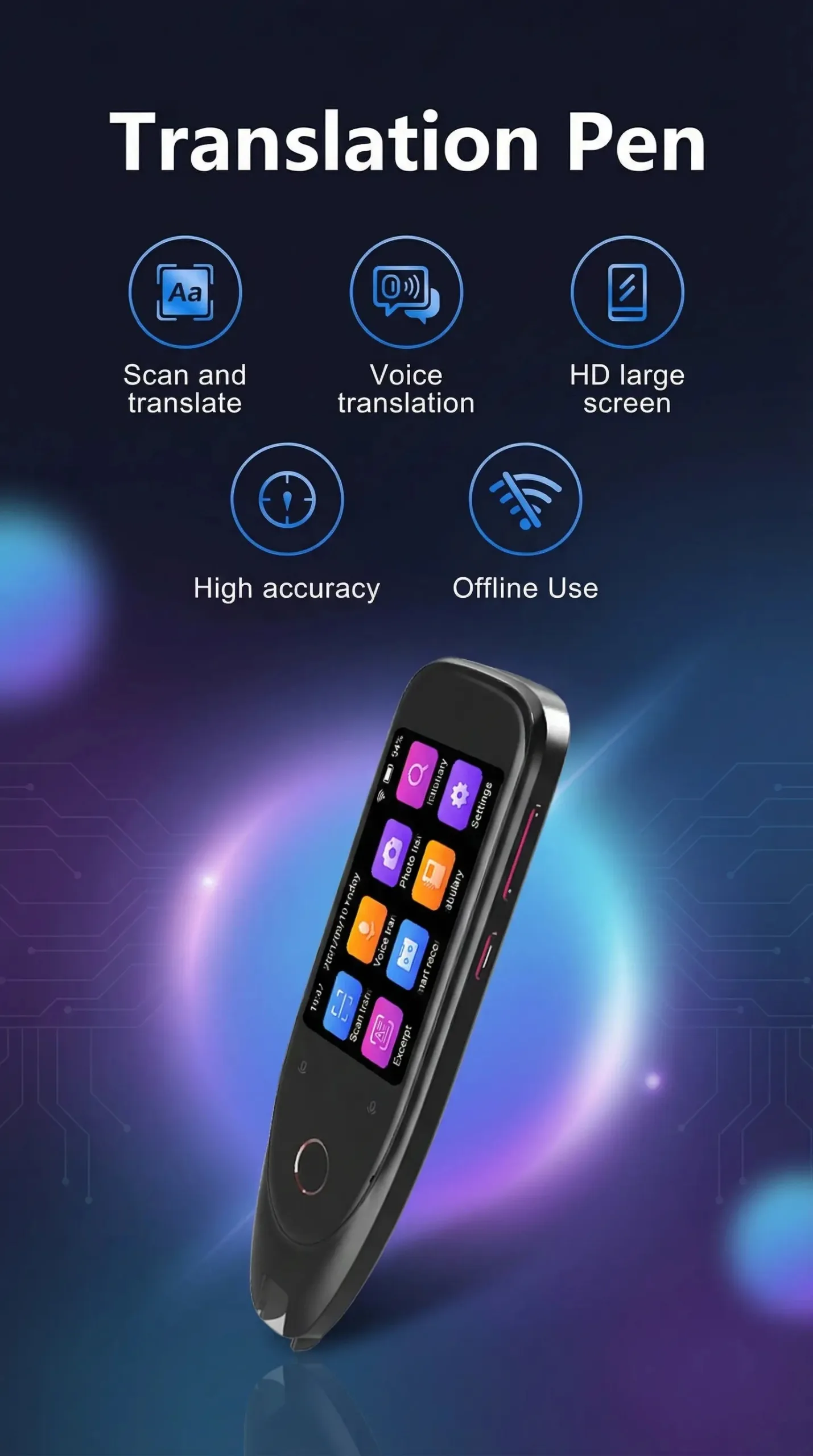 AI Translation Pen Scanner – 3 inch HD screen, voice translator, smart dictionary