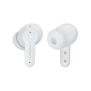 M3 translator earbuds inside wireless charging case with compact design and Bluetooth connectivity