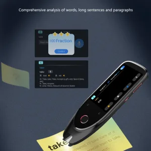 S50 AI translation pen front and back design with touchscreen display and scanning camera